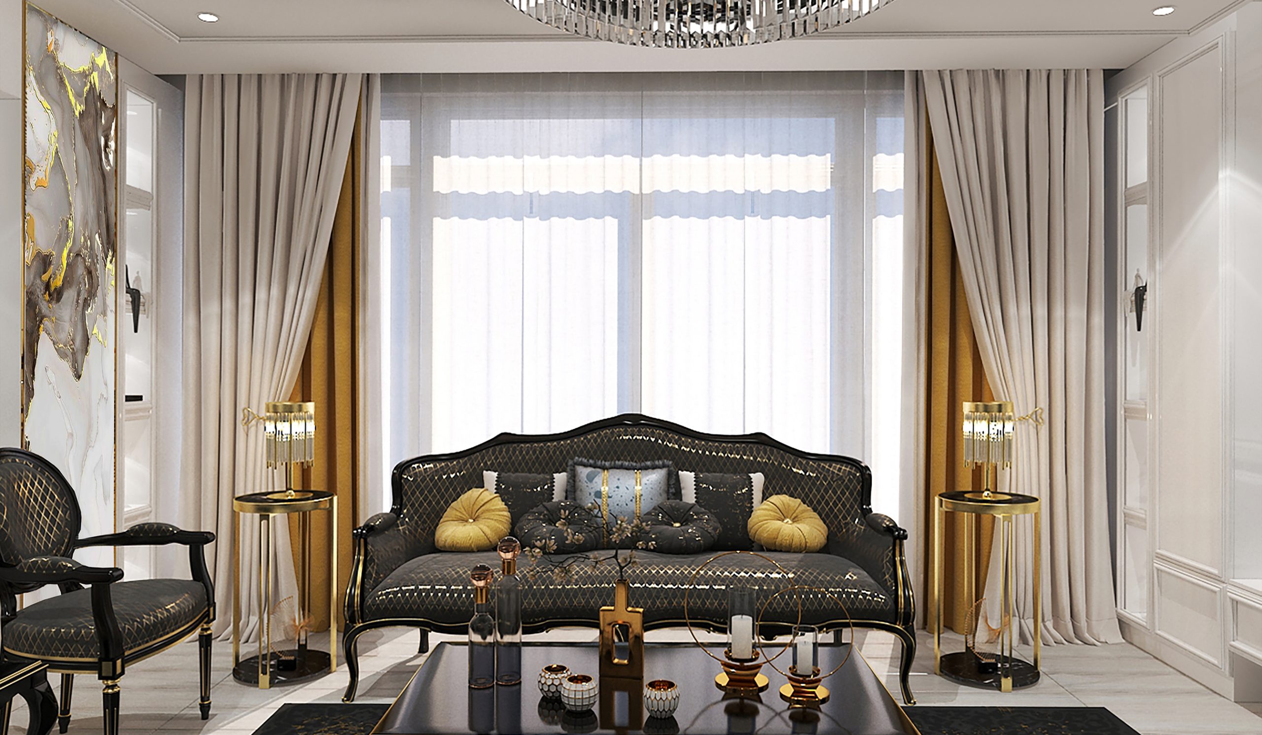interior design of Ms. Tahmasebi’s living room and reception area