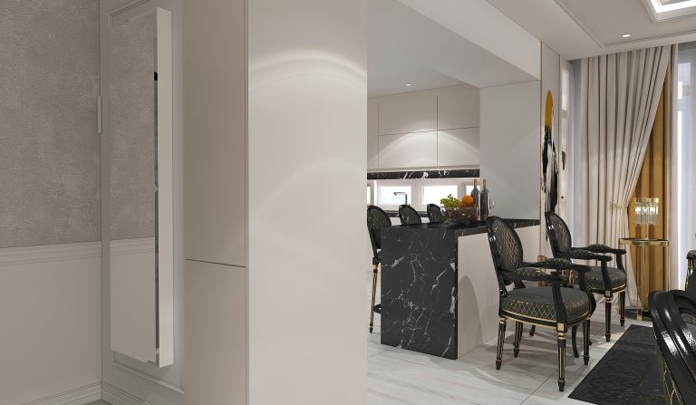 interior design of Ms. Tahmasebi’s living room and reception area