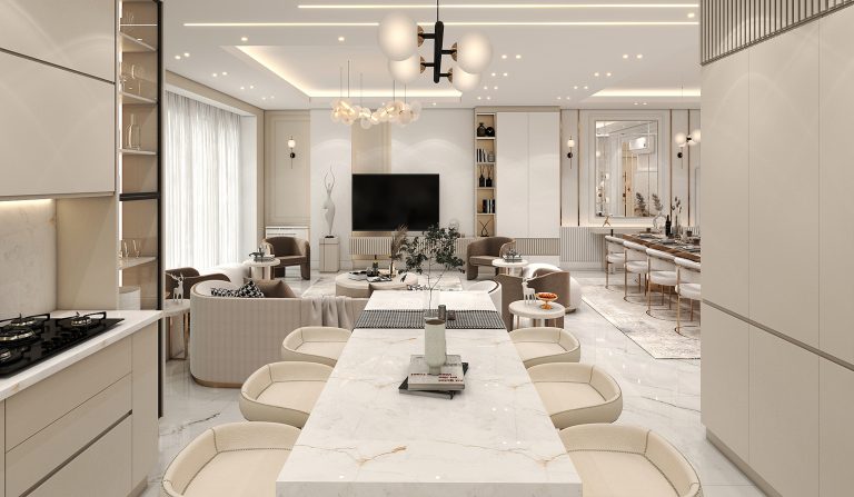 Interior design of Mr. Malool's living room and reception area.