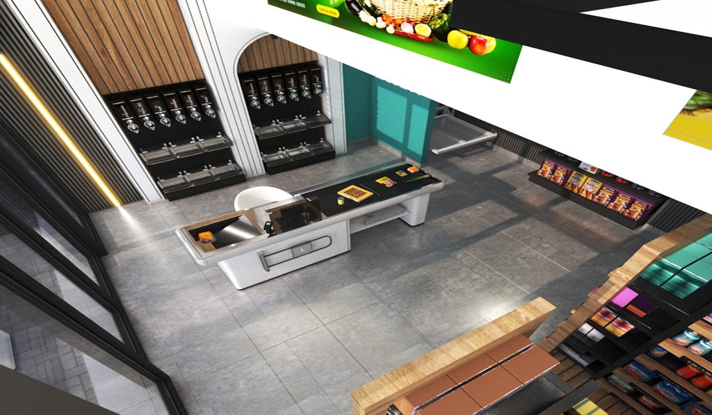 The interior design of a hypermarket for a 1600-square-meter service and recreational