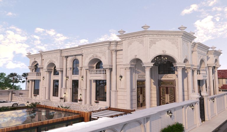 The architectural design of the facade and landscaping for Engineer Jalil's project