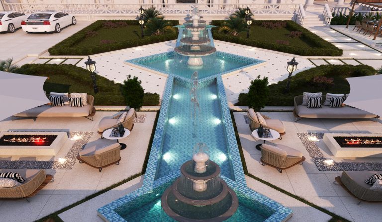 The architectural design of the facade and landscaping for Engineer Jalil's project