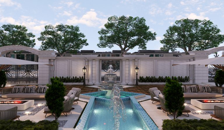 The architectural design of the facade and landscaping for Engineer Jalil's project