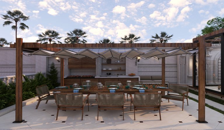 The architectural design of the facade and landscaping for Engineer Jalil's project