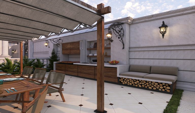 The architectural design of the facade and landscaping for Engineer Jalil's project