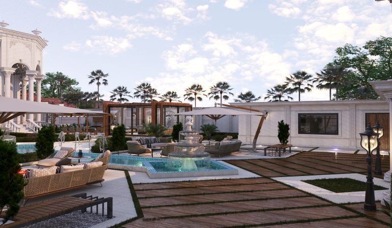 The architectural design of the facade and landscaping for Engineer Jalil's project