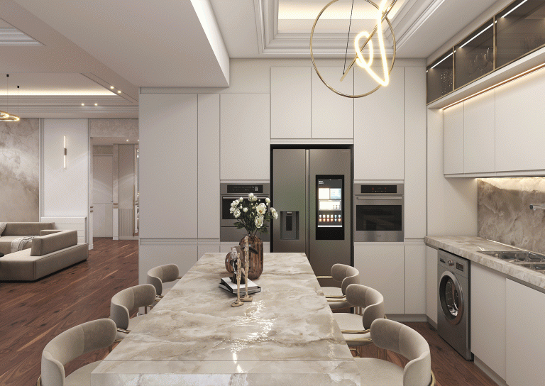 Kitchen design-with-MDF-stone-light-line material