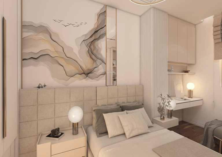 Boy's room design with materials - poster - MDF - mirror - steel strip - touch - grooved MDF - linear light