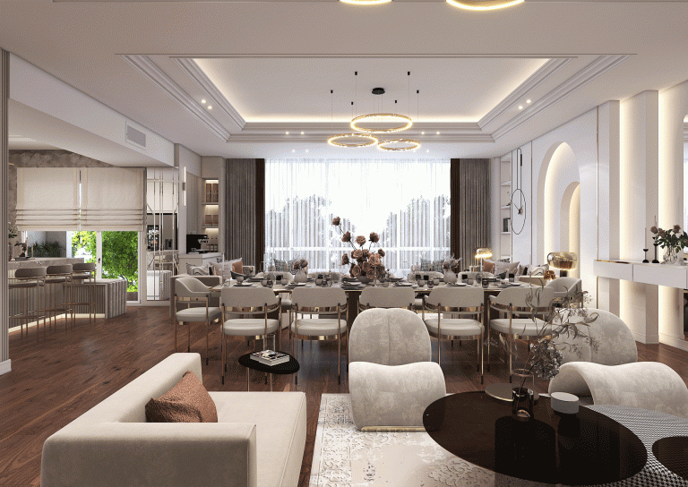 Design-Living-Room-With-Knauf-Wallpaper-Steel-Strip-Lighting-Material