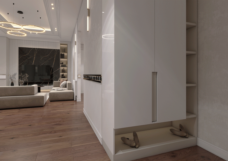 Design-of-a-reception-hall-with-materials-mirrors-new-style-ceramic-slabs-light-line-MDF