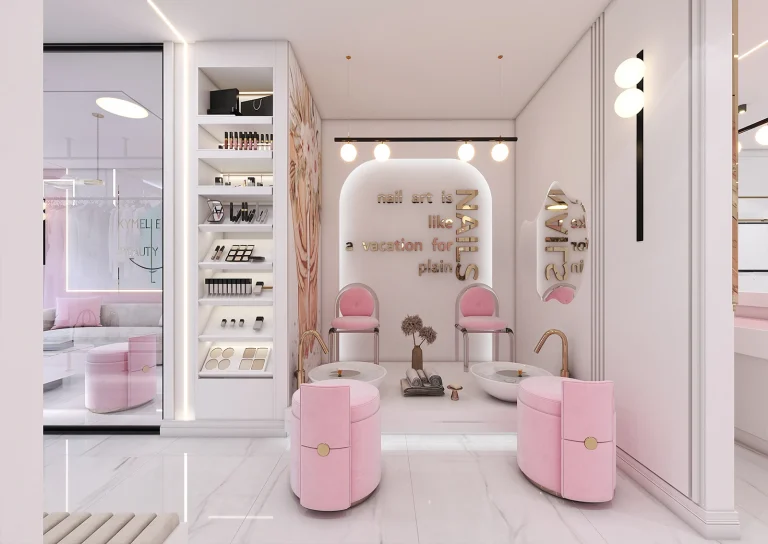 Beauty salon design with materials - MDF - mirror linear light - poster -