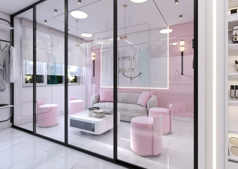 Beauty salon design with materials - light lines - MDF - poster