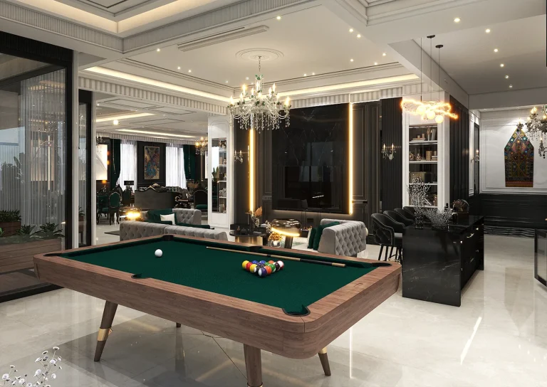 Designing a reception hall with materials - MDF - Linear light - Grooved MDF -