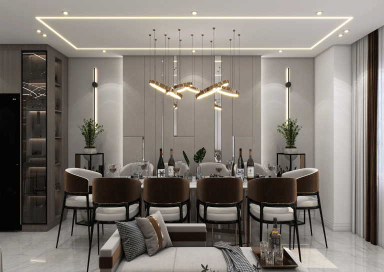 Design of a reception hall with MDF material - laminate - mirror - linear light