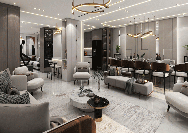 Design of a reception hall with MDF material - touch - linear light - mirror