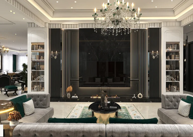 Designing a reception hall with materials - MDF - Linear light - Grooved MDF -