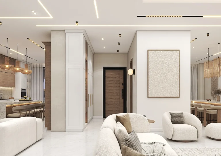 Design of a reception hall with MDF, Knauf, Noorkhati, and Stone materials