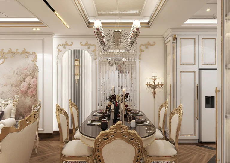 Design of a reception hall with materials - poster - plaster - mirror - gold steel strip - linear light - MDF