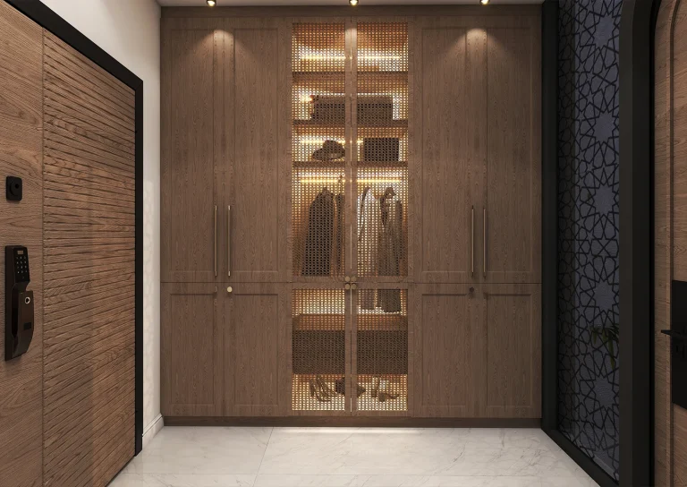 Reception hall design with _cnc_wooden cupboard material