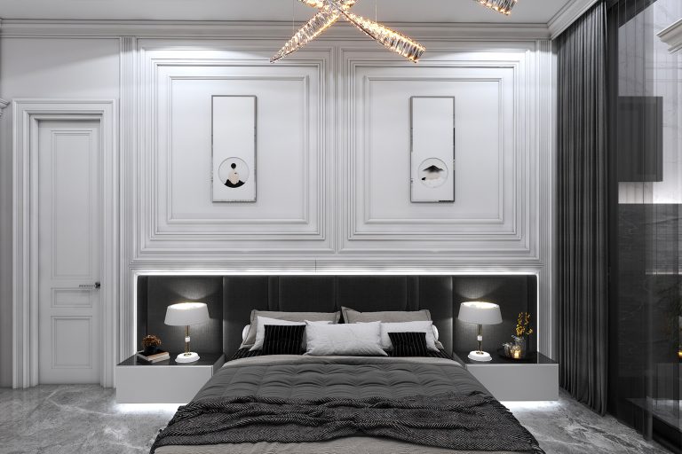 طراحی اتاق خواب نئوکلاسیک سنگچبری پاینه رنگ ام دی اف