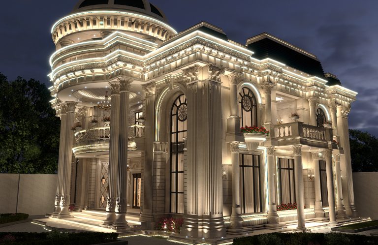 طراحی نما به سبک کلاسیک سنگ تراورتن