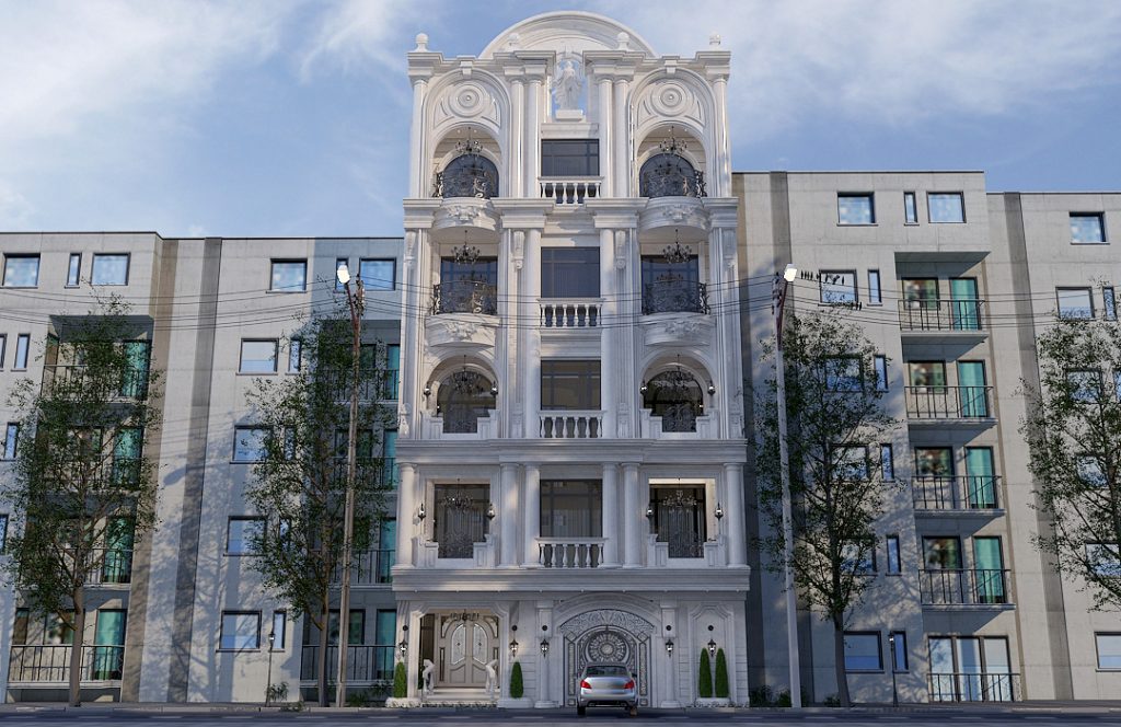 طراحی نما به سبک کلاسیک سنگ تراورتن