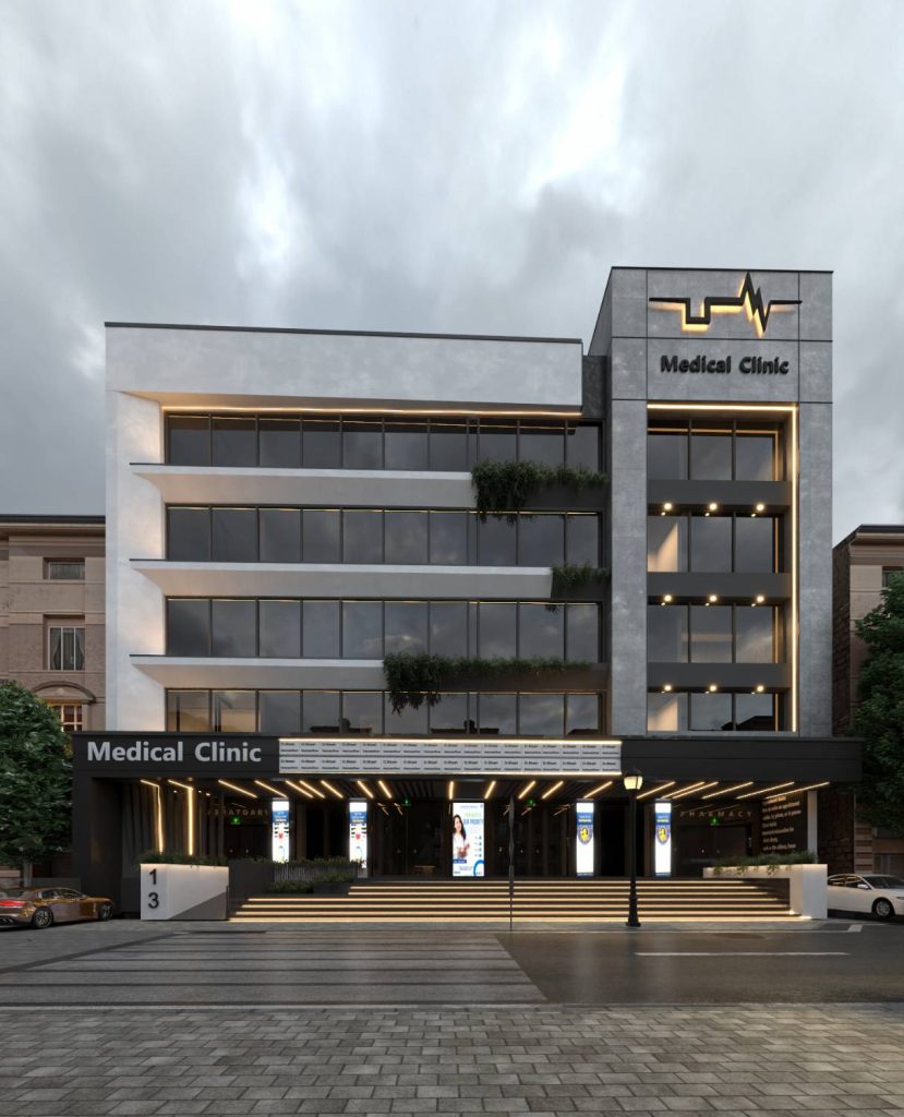 طراحی نما و داخلی به سبک مدرن پروژه ساختمان پزشکان به متراژ 5.200 متر در بغداد