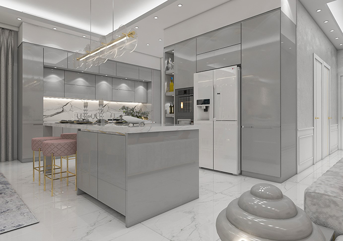 طراحی داخلی سالن پذیرایی و آشزخانه