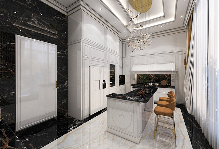 طراحی داخلی سالن پذیرایی و آشپزخانه