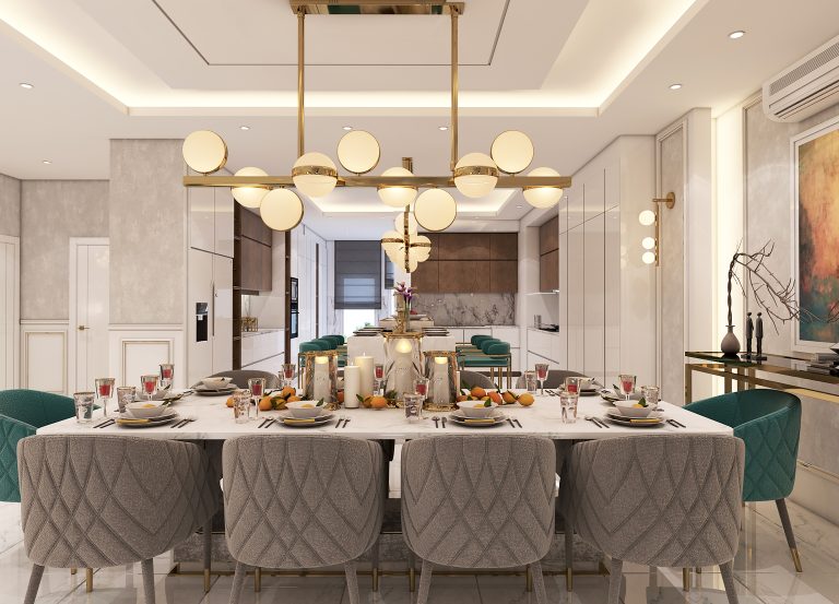 طراحی داخلی سالن پذیرایی و آشپزخانه