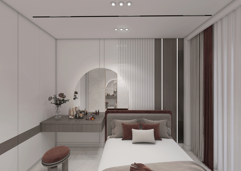 طراحی اتاق مهمان با متریال -ام دی اف شیاردار -خط نوری - ام دی اف