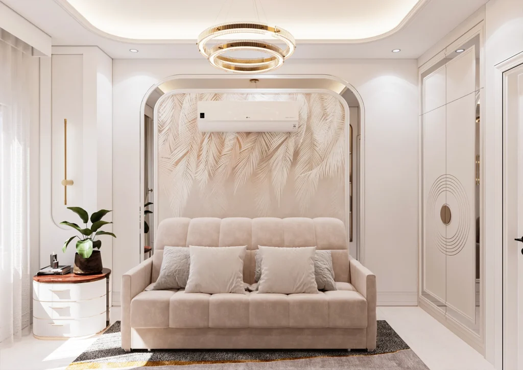 طراحی اتاق خواب مهمان با متریال -پوستر-آینه -ام دی اف-نور مخفی