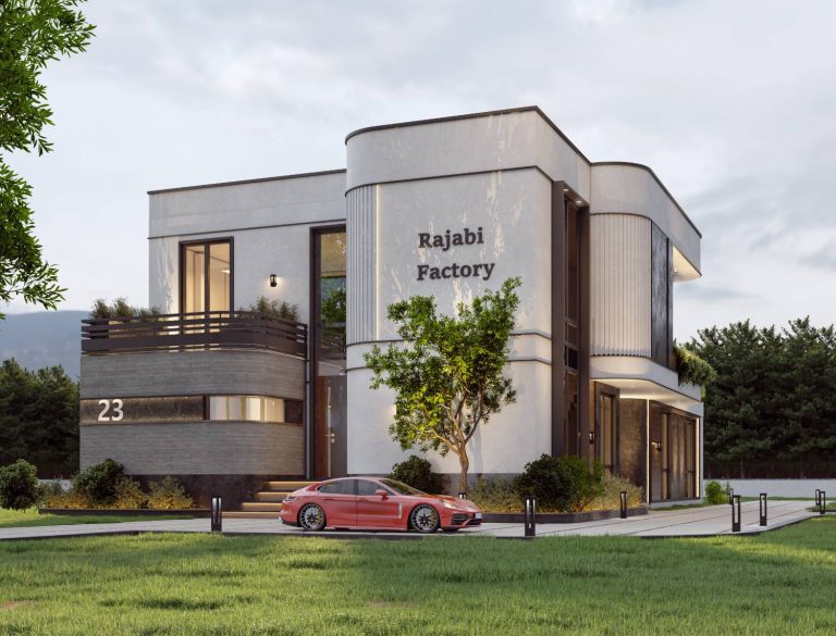 طراحی نما به سبک مدرن پروژه ساختمان اداری کارخانه تولید پسته خندان به متراژ 300 متر در مشهد