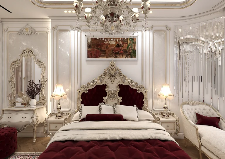 طراحی اتاق خواب مستر با متریال -آینه-پتینه -گچ بری