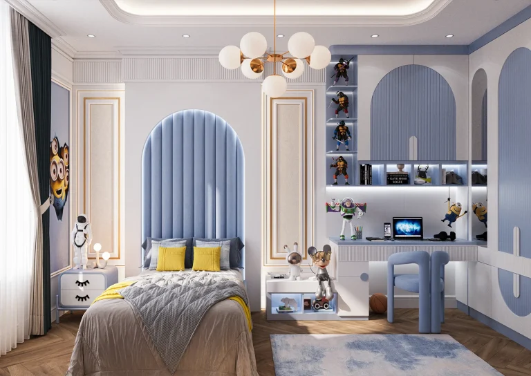 طراحی اتاق خواب پسر بامتریال _ لمسه _ ام دی اف شیاردار _نور خطی _گچ بری _ام دی اف