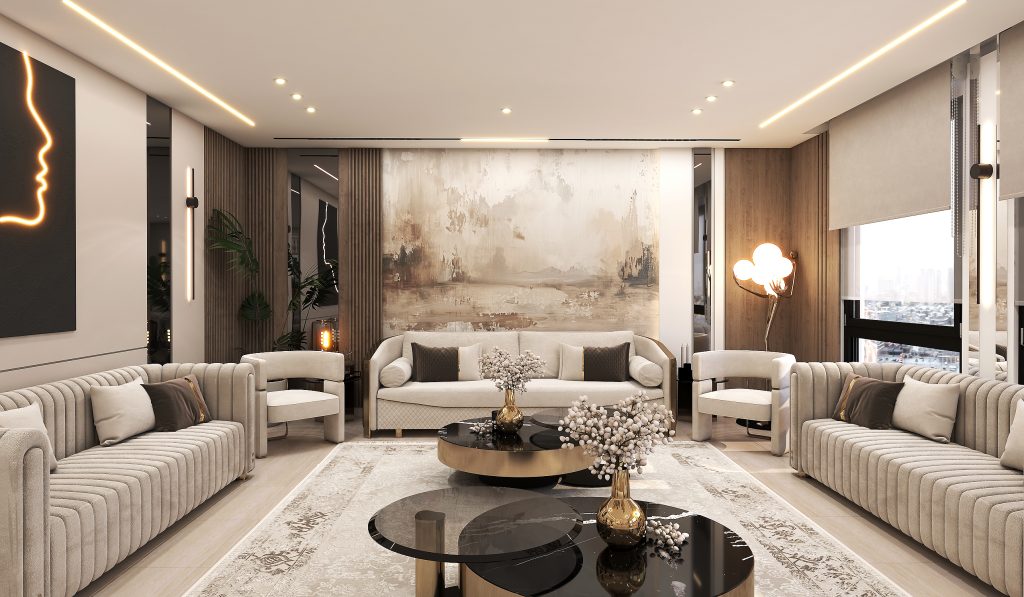 طراحی سالن پذیرایی پروژه 200 متری آقای مکاریان