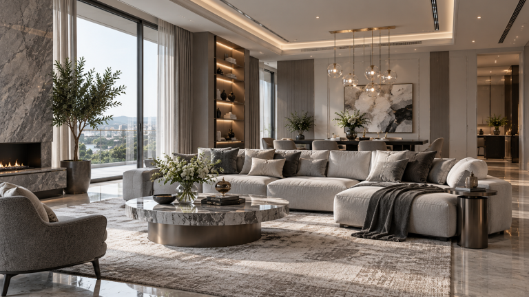 Luxurious Gray-Beige Modern Living Space